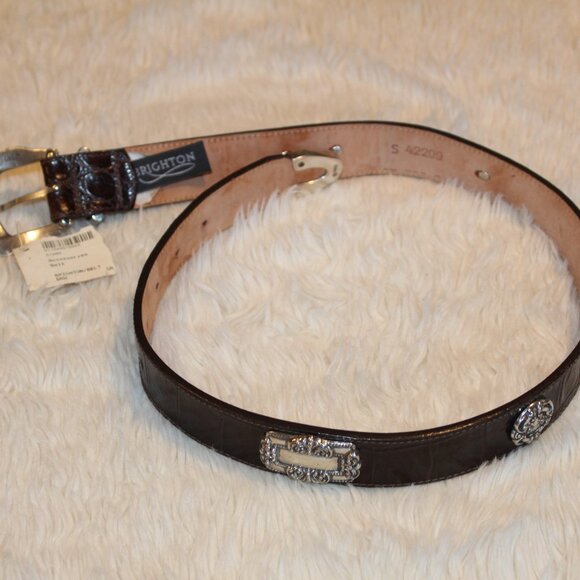 Brighton 1993 Vintage brown Croc Embossed Belt Silvertone NWT Small